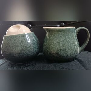 Sango Malibu Green Crackle Cream & Sugar Set Vintage MCM Sea Green Teal